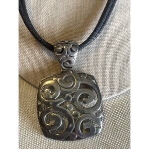 925 Sterling Silver SX Thailand Fancy Square Swirl  Pendant Necklace 1.5"  11g